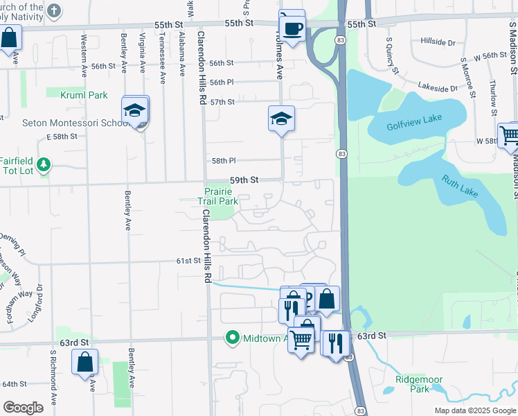 map of restaurants, bars, coffee shops, grocery stores, and more near 127 Macarthur Drive in Willowbrook