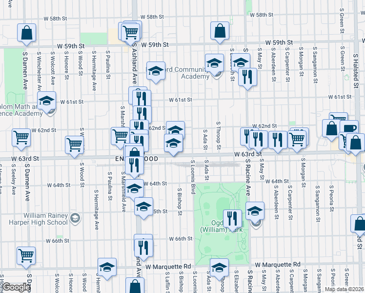 map of restaurants, bars, coffee shops, grocery stores, and more near in Chicago