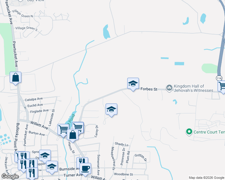 map of restaurants, bars, coffee shops, grocery stores, and more near 187 Forbes Street in East Providence
