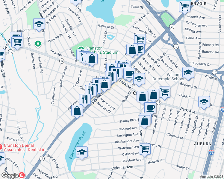map of restaurants, bars, coffee shops, grocery stores, and more near 60 Essex Street in Cranston