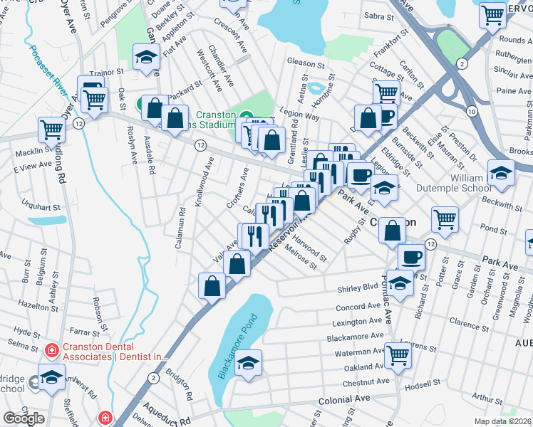 map of restaurants, bars, coffee shops, grocery stores, and more near 11 Griswold Avenue in Cranston