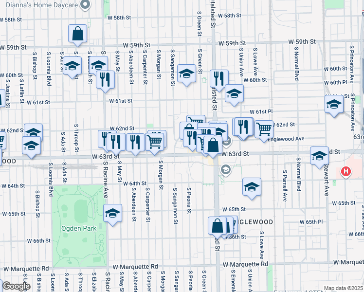 map of restaurants, bars, coffee shops, grocery stores, and more near in Chicago