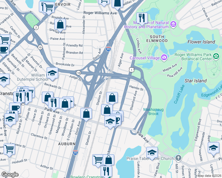 map of restaurants, bars, coffee shops, grocery stores, and more near 99 Dixon Street in Providence