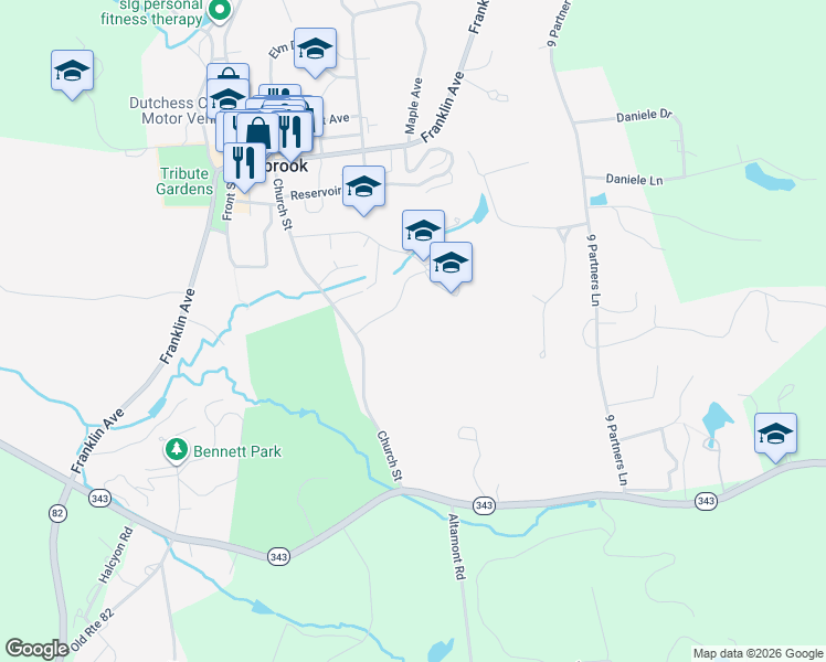 map of restaurants, bars, coffee shops, grocery stores, and more near in Millbrook
