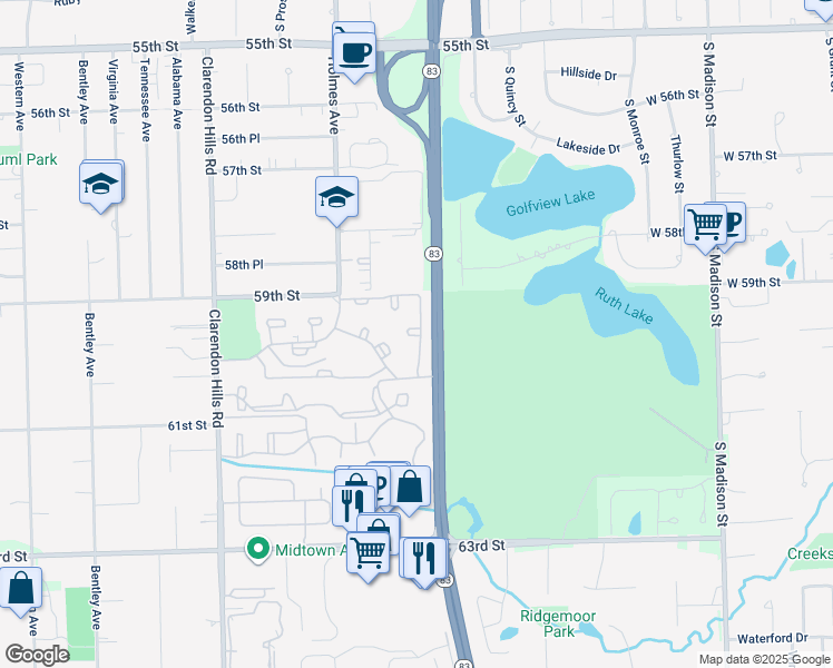 map of restaurants, bars, coffee shops, grocery stores, and more near 23 Stirling Lane in Willowbrook