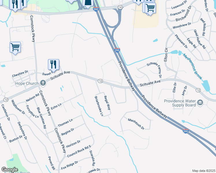 map of restaurants, bars, coffee shops, grocery stores, and more near 845 Scituate Avenue in Cranston