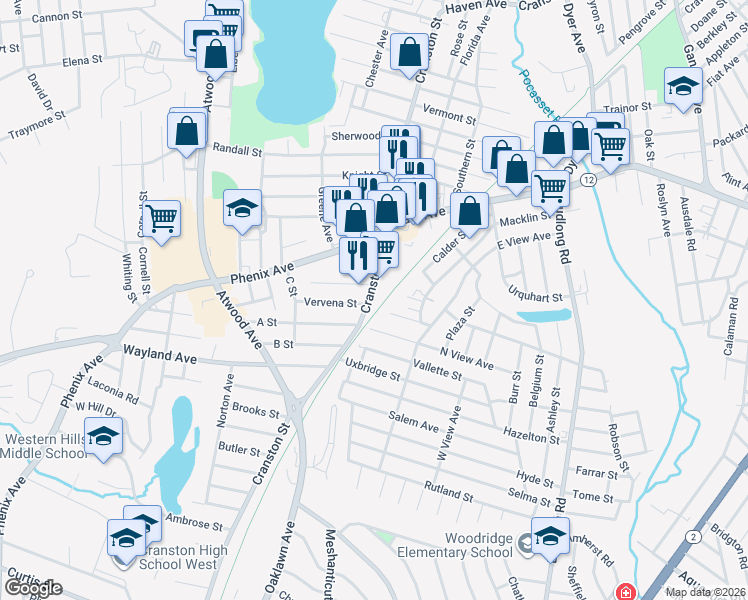 map of restaurants, bars, coffee shops, grocery stores, and more near 15 Bolton Street in Cranston