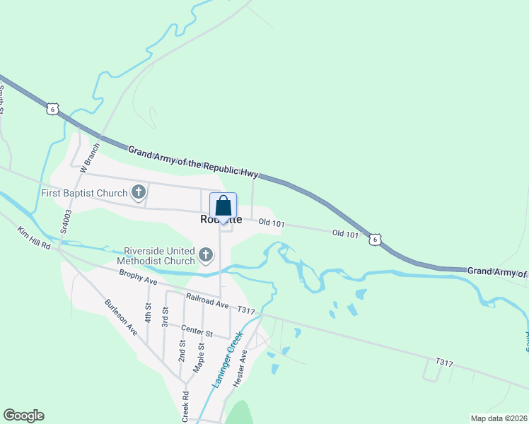 map of restaurants, bars, coffee shops, grocery stores, and more near Main Street in Potter