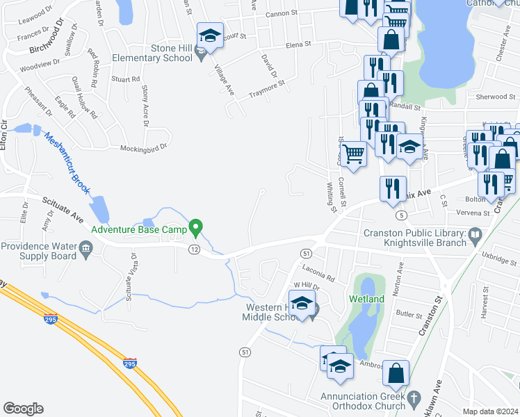map of restaurants, bars, coffee shops, grocery stores, and more near 125 Scituate Avenue in Cranston