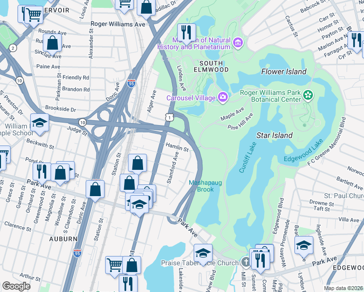 map of restaurants, bars, coffee shops, grocery stores, and more near 7 McKinley Street in North Providence