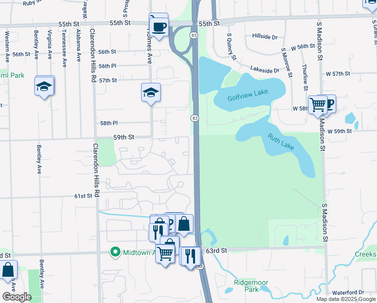 map of restaurants, bars, coffee shops, grocery stores, and more near 23 Stirling Lane in Willowbrook