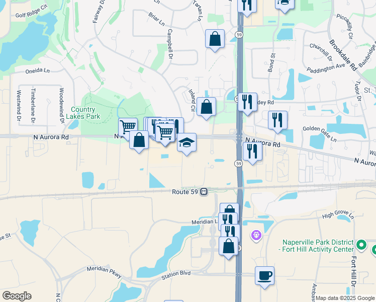 map of restaurants, bars, coffee shops, grocery stores, and more near 522 Fairway Drive in Naperville