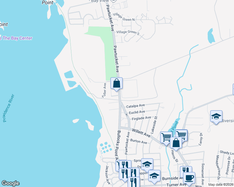 map of restaurants, bars, coffee shops, grocery stores, and more near 1 White Squadron Road in East Providence