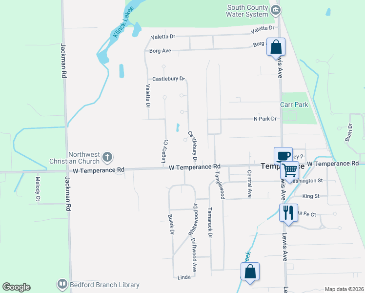 map of restaurants, bars, coffee shops, grocery stores, and more near 1345 Logans Run in Temperance