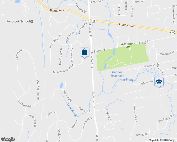 map of restaurants, bars, coffee shops, grocery stores, and more near 537 Mountain Road in West Hartford
