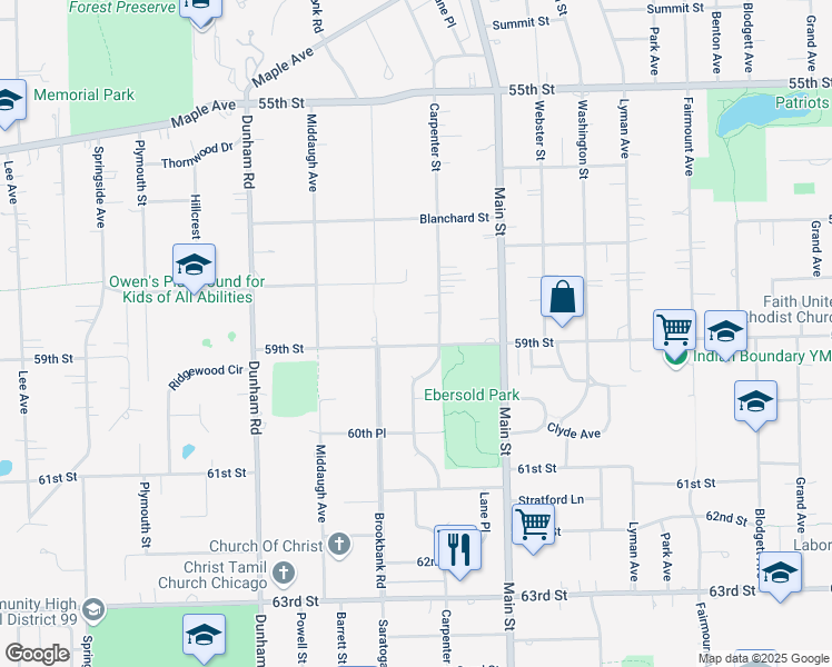 map of restaurants, bars, coffee shops, grocery stores, and more near 1116 59th Street in Downers Grove