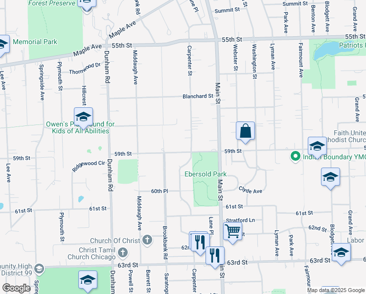 map of restaurants, bars, coffee shops, grocery stores, and more near 1116 59th Street in Downers Grove