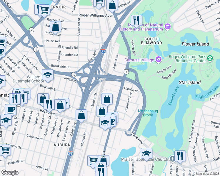 map of restaurants, bars, coffee shops, grocery stores, and more near 81 Hamlin Street in Providence