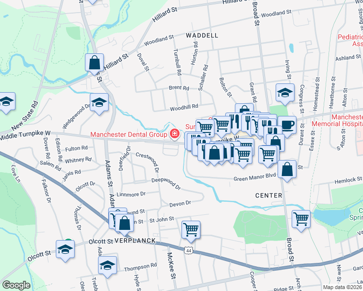 map of restaurants, bars, coffee shops, grocery stores, and more near in Manchester