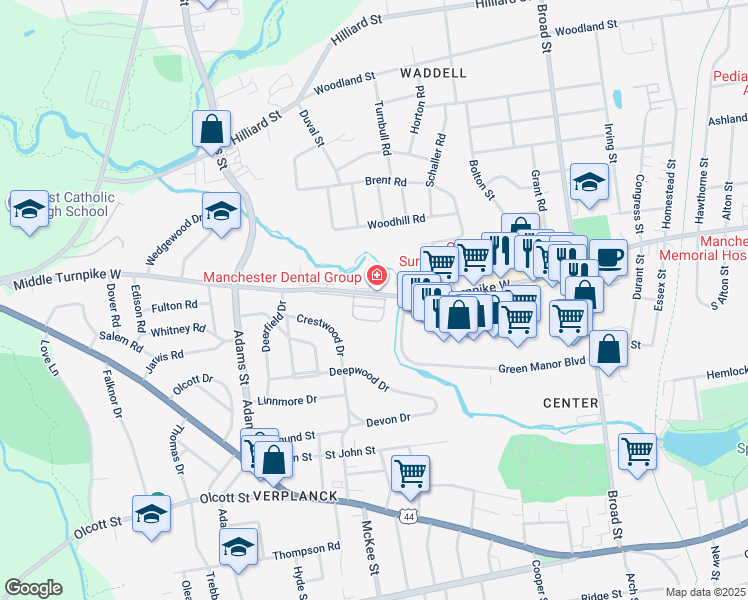 map of restaurants, bars, coffee shops, grocery stores, and more near in Manchester