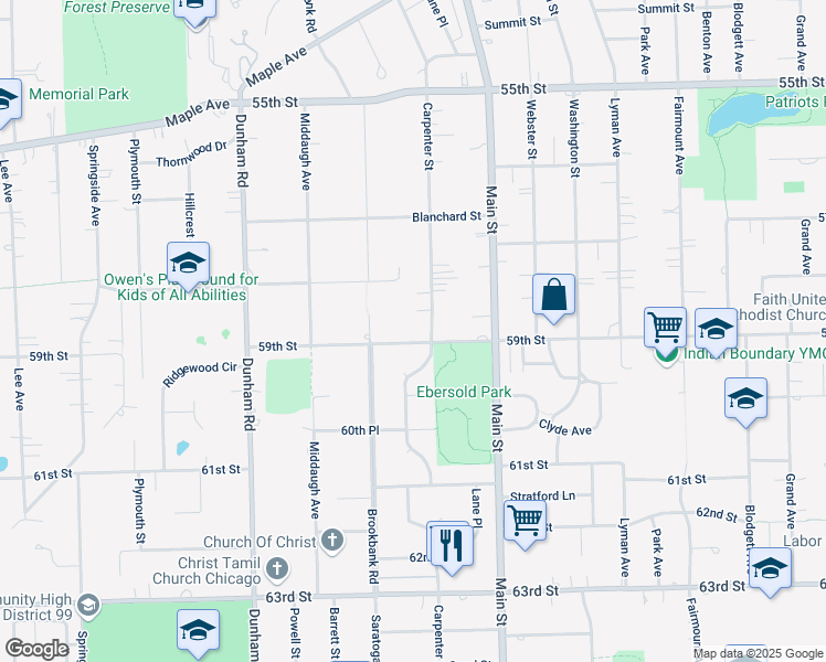map of restaurants, bars, coffee shops, grocery stores, and more near 1116 59th Street in Downers Grove