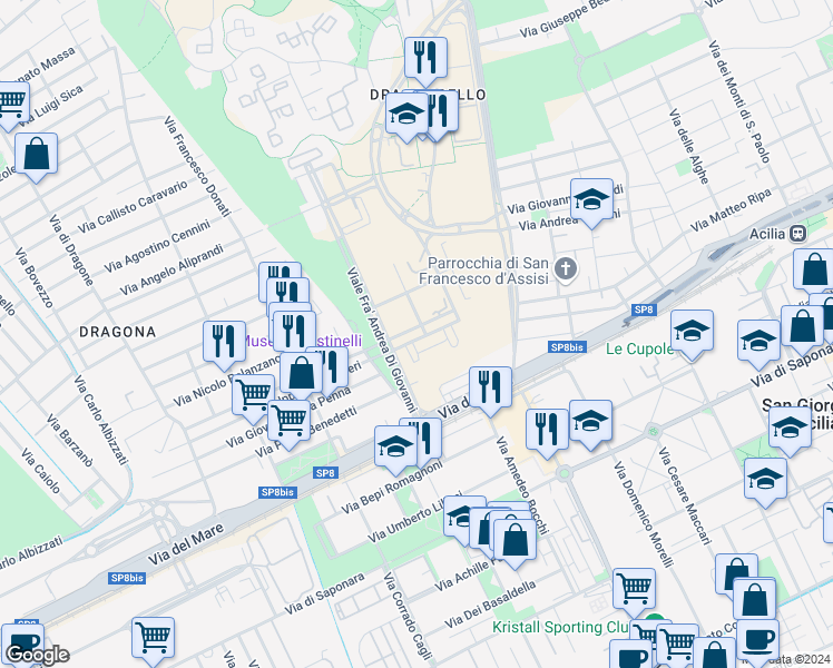 map of restaurants, bars, coffee shops, grocery stores, and more near 2 Via Maria Theodoli in Città metropolitana di Roma Capitale