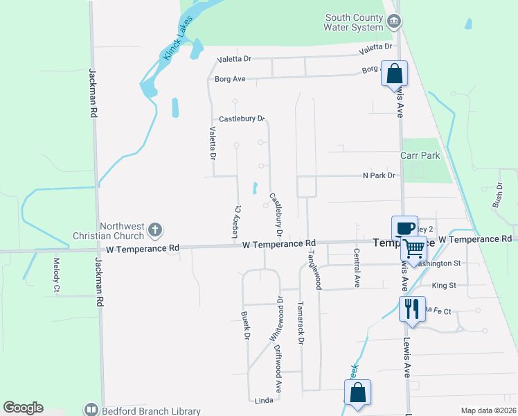 map of restaurants, bars, coffee shops, grocery stores, and more near 9114 Legacy Court in Temperance