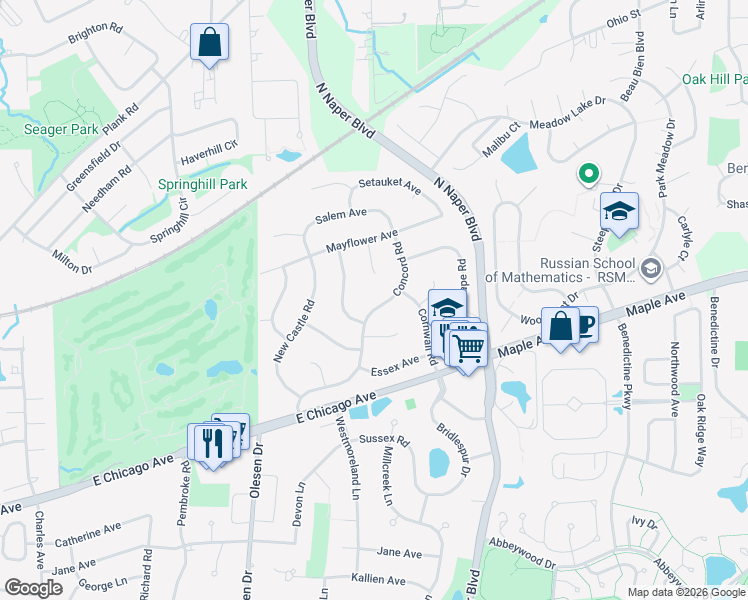 map of restaurants, bars, coffee shops, grocery stores, and more near 6S238 Concord Road in Naperville