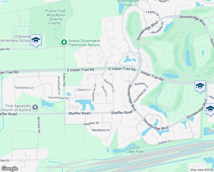 map of restaurants, bars, coffee shops, grocery stores, and more near 1181 Drury Lane in Aurora