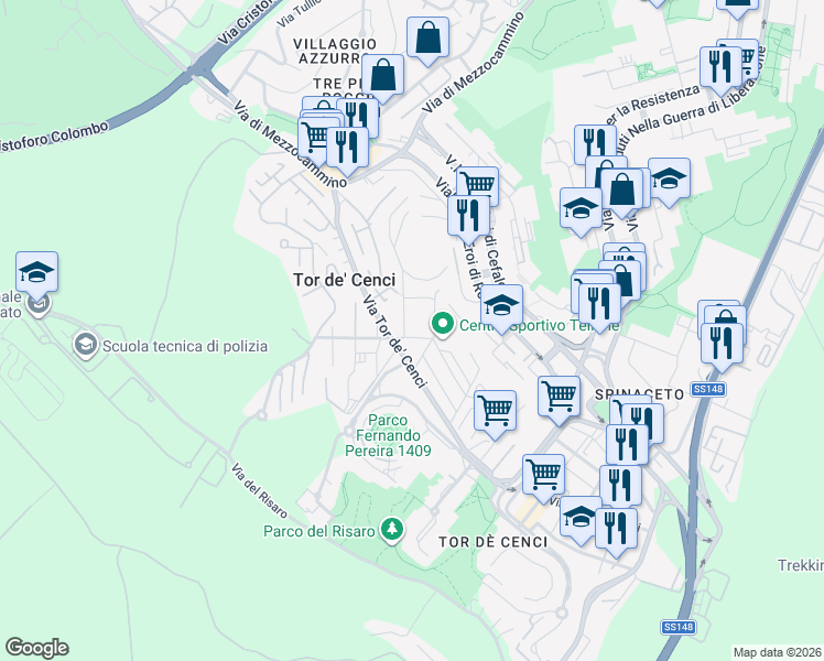 map of restaurants, bars, coffee shops, grocery stores, and more near 9 Via Aldo Fabrizi in Roma