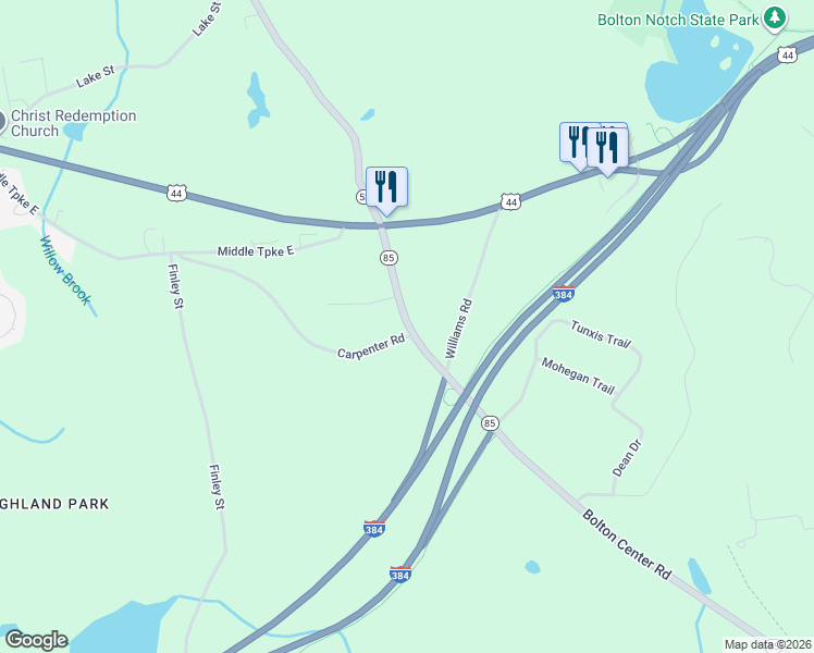 map of restaurants, bars, coffee shops, grocery stores, and more near 19 Bolton Center Road in Bolton