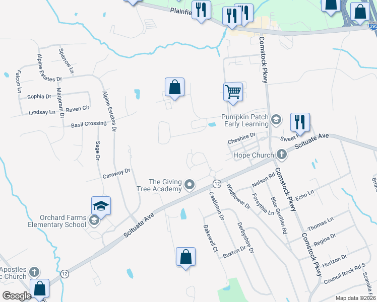 map of restaurants, bars, coffee shops, grocery stores, and more near 10 Southern Industrial Drive in Cranston