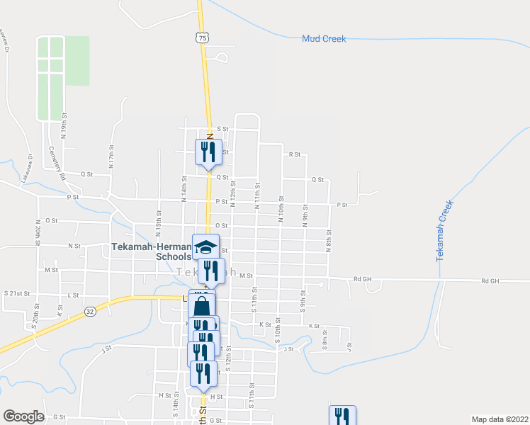 map of restaurants, bars, coffee shops, grocery stores, and more near 317 North 11th Street in Tekamah
