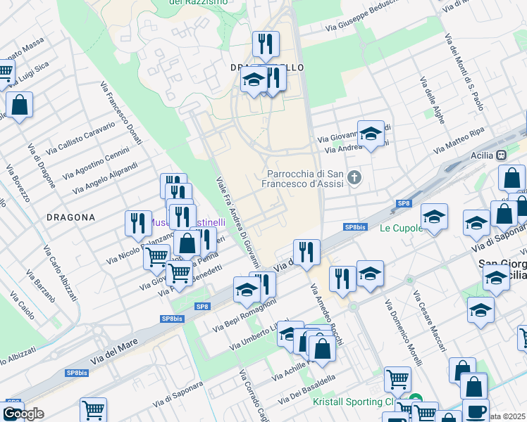 map of restaurants, bars, coffee shops, grocery stores, and more near 2 Via Maria Theodoli in Città metropolitana di Roma Capitale