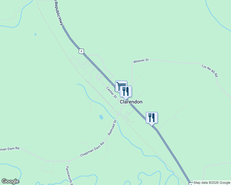 map of restaurants, bars, coffee shops, grocery stores, and more near 12 Center Street in Warren