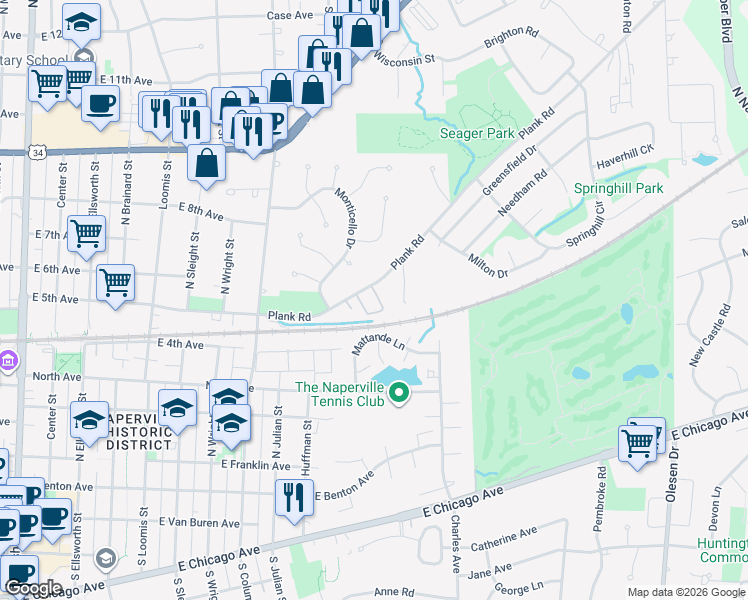 map of restaurants, bars, coffee shops, grocery stores, and more near 940 Coletta Circle in Naperville
