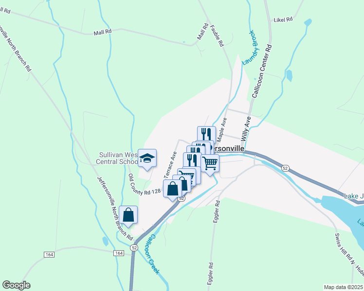 map of restaurants, bars, coffee shops, grocery stores, and more near 25 Center Street in Jeffersonville