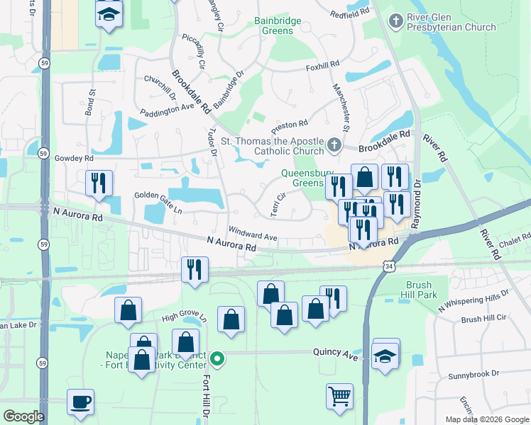 map of restaurants, bars, coffee shops, grocery stores, and more near 1639 Hinterlong Lane in Naperville