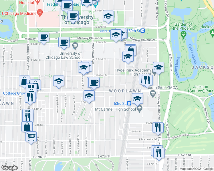 map of restaurants, bars, coffee shops, grocery stores, and more near in Chicago