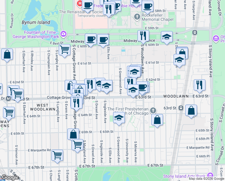 map of restaurants, bars, coffee shops, grocery stores, and more near in Chicago