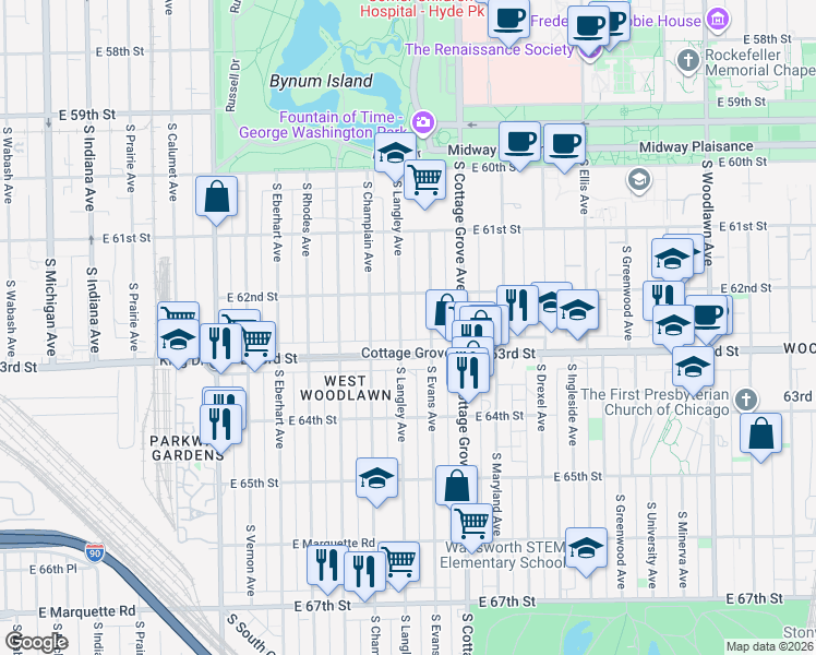 map of restaurants, bars, coffee shops, grocery stores, and more near in Chicago