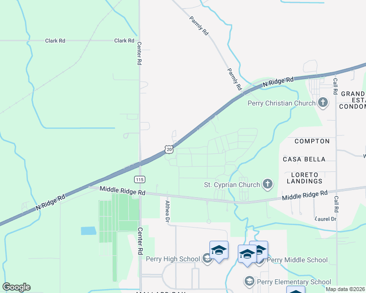 map of restaurants, bars, coffee shops, grocery stores, and more near 4022 N Ridge Rd in Perry