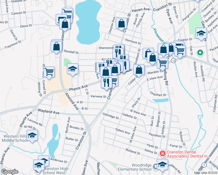 map of restaurants, bars, coffee shops, grocery stores, and more near 15 Bolton Street in Cranston
