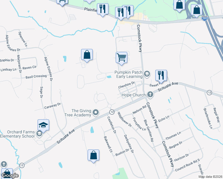 map of restaurants, bars, coffee shops, grocery stores, and more near 2 Gray Coach Lane in Cranston