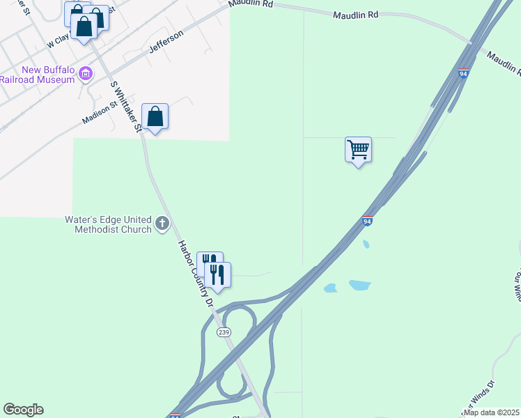 map of restaurants, bars, coffee shops, grocery stores, and more near 18567 Harbor Country Drive in New Buffalo