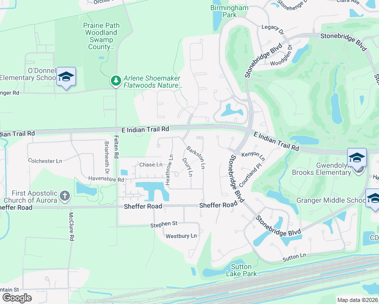 map of restaurants, bars, coffee shops, grocery stores, and more near 1181 Drury Lane in Aurora