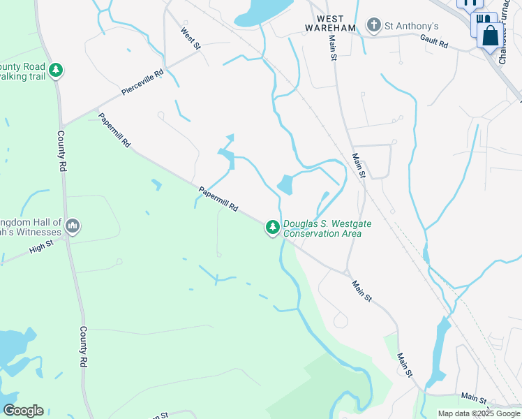 map of restaurants, bars, coffee shops, grocery stores, and more near 29 Papermill Road in Wareham