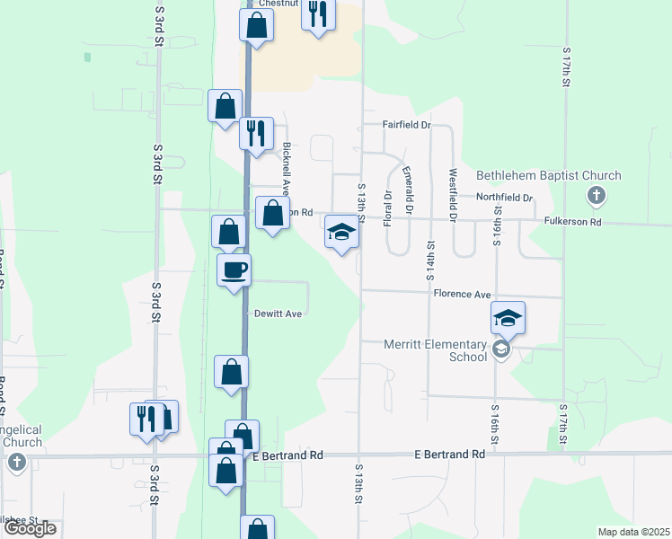 map of restaurants, bars, coffee shops, grocery stores, and more near 2428 South 13th Street in Niles