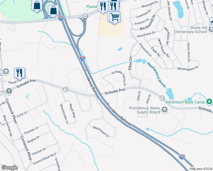 map of restaurants, bars, coffee shops, grocery stores, and more near 699 Scituate Avenue in Cranston