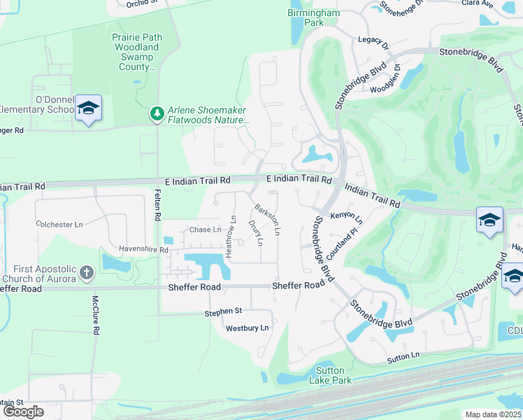 map of restaurants, bars, coffee shops, grocery stores, and more near 1211 Barkston Lane in Aurora
